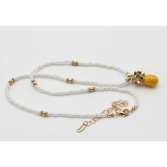 *50% OFF! Pineapple & Pearl necklace golden beaded pearls boho chic beach - Picture 3 of 8